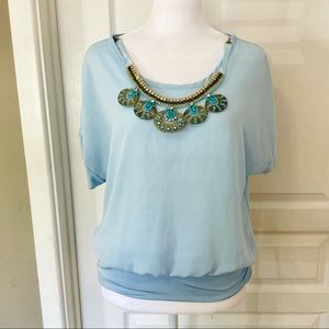 3/$20 I me blue blouse w/beaded neckline detail